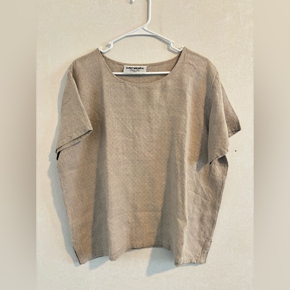 Aly Wear Tops - Aly Wear | 100% linen Waffle top - Oatmeal color | L
